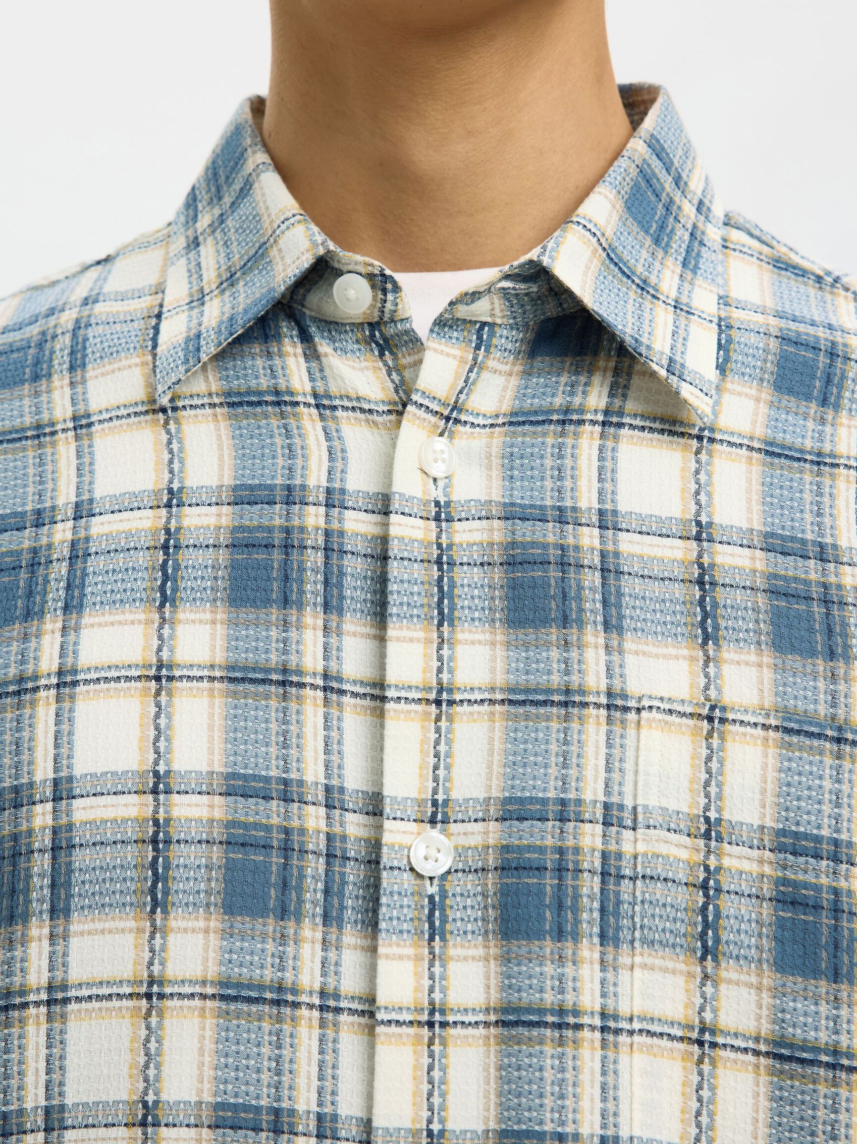 COTTON CHECKED SHIRT, Egret, highres