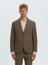 CHECKED WOOL BLEND  BLAZER, Medium Brown Melange, highres