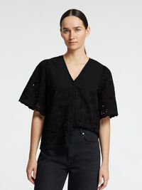 EMBROIDERED SHORT SLEEVED SHIRT, Black, highres