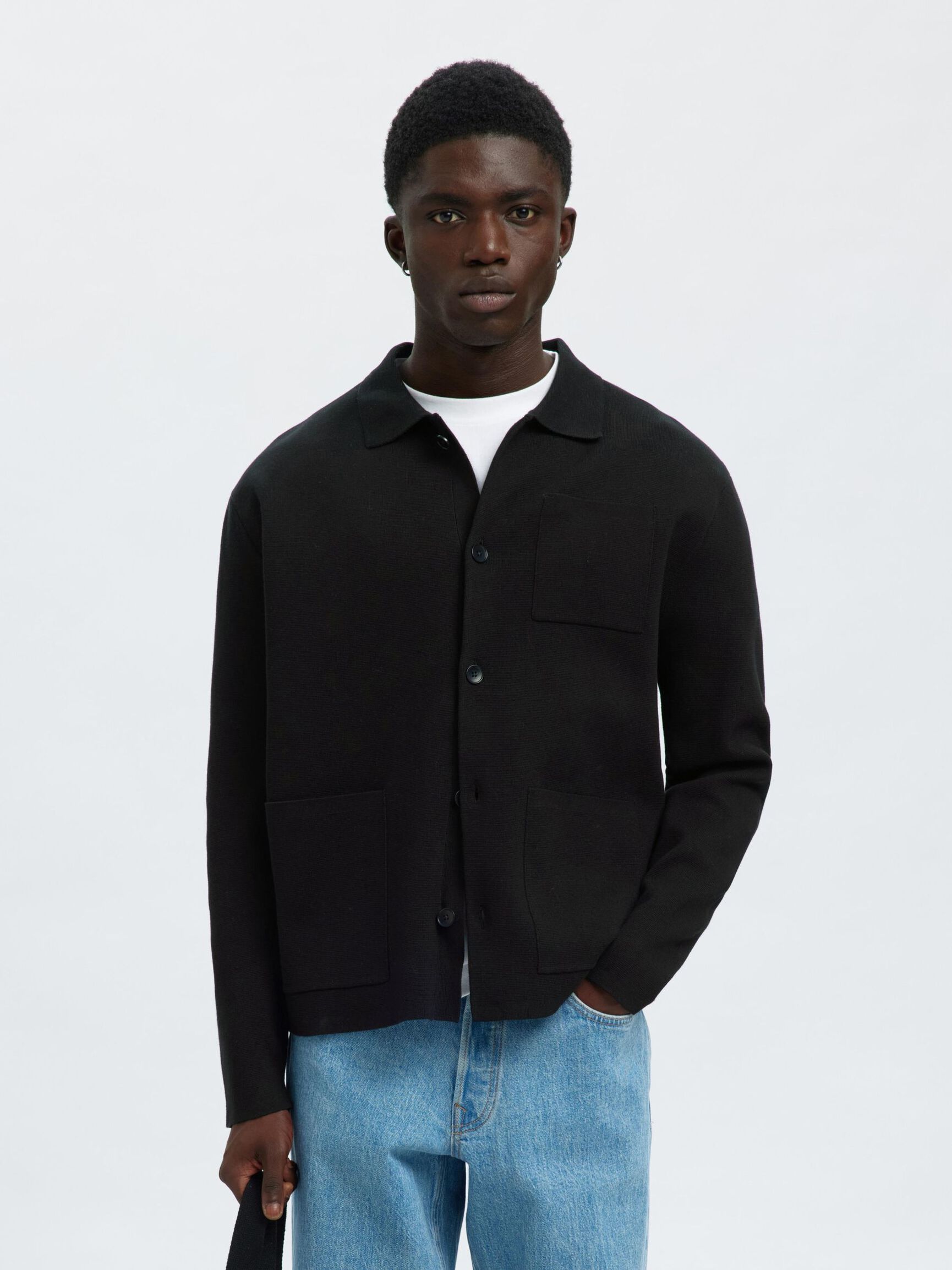 RELAXED FIT KNITTED CARDIGAN, Black, highres