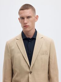 WOVEN WOOL BLEND BLAZER, Sand, highres