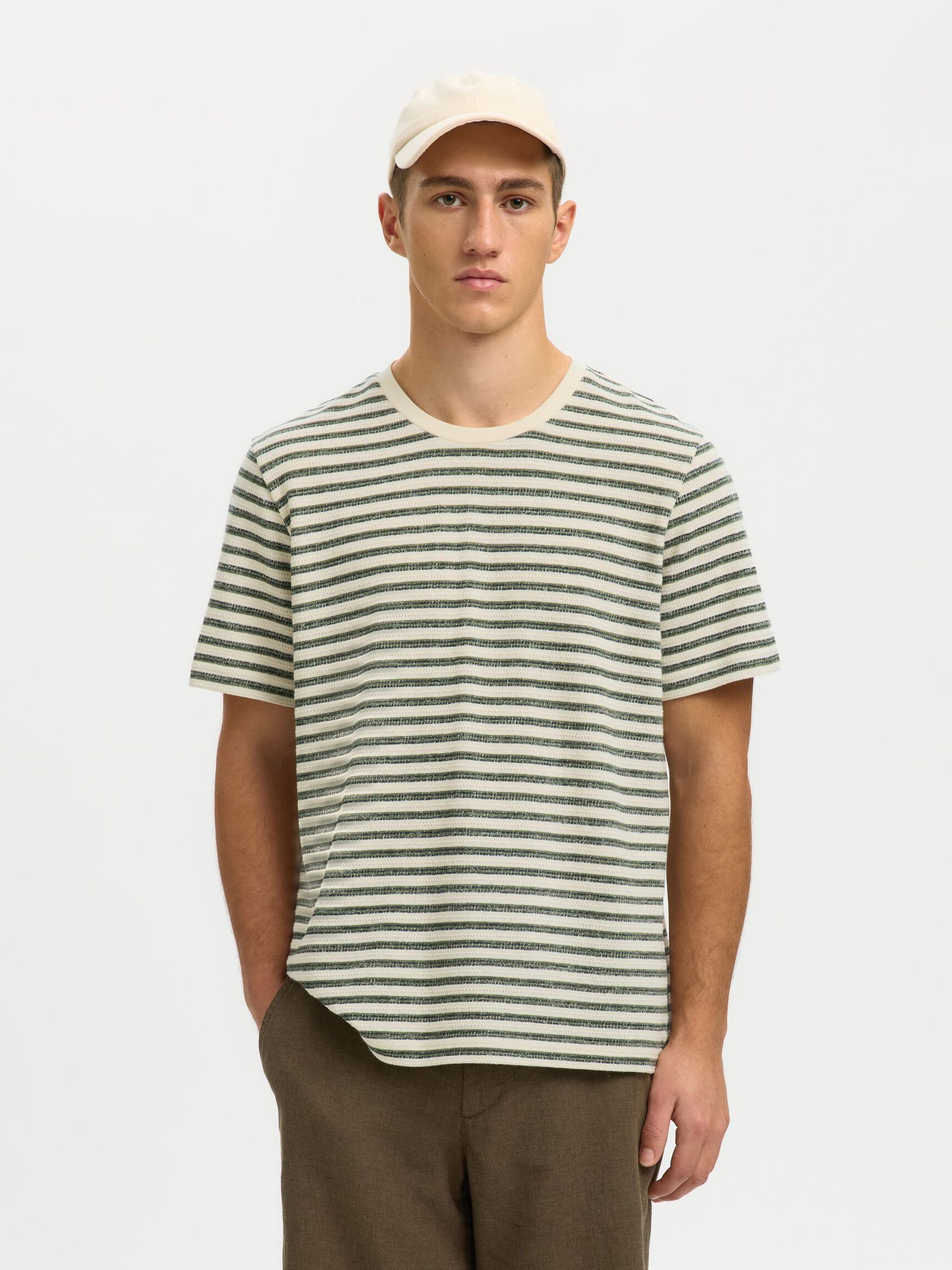 STRIPED CREWNECK T-SHIRT, Egret, highres