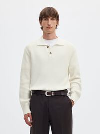 UZUN KOLLU TRIKO POLO ÖRGÜ POLO TIŞÖRT, Egret, highres