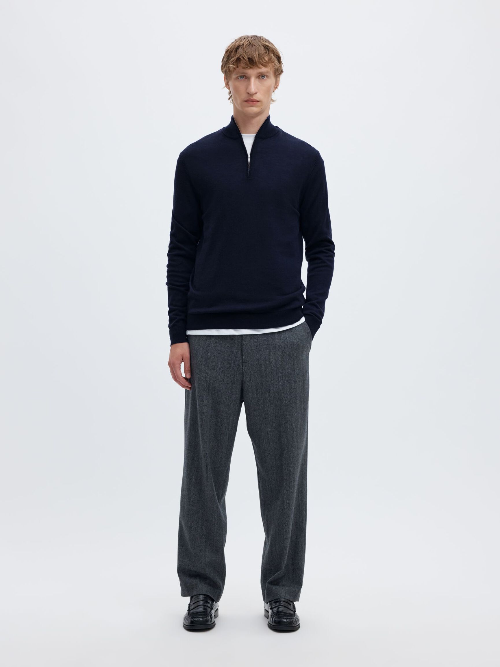 100% MERINO WOOL HALF-ZIP JUMPER, Navy Blazer, highres