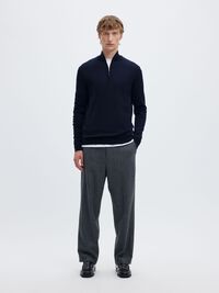 100% MERINO WOOL HALF-ZIP JUMPER, Navy Blazer, highres