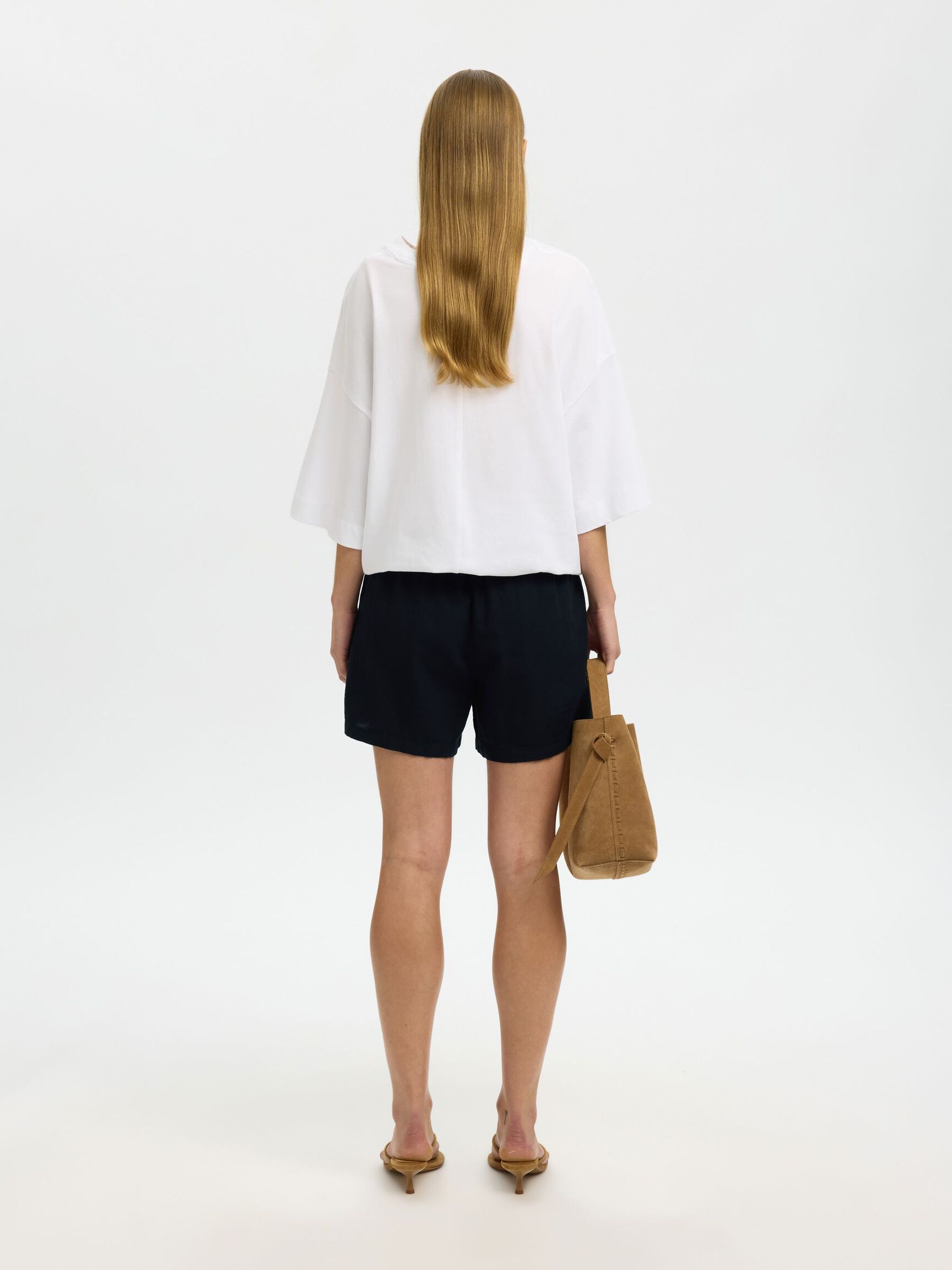 LINEN BLEND SHORTS, Black, highres