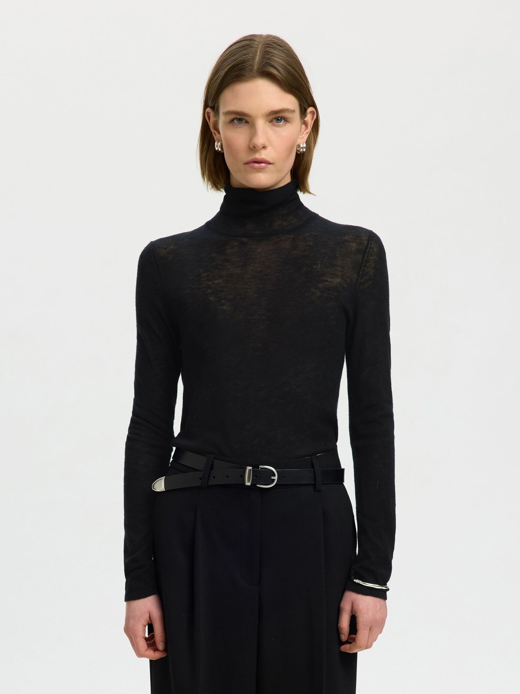 MERINO YÜN BALIKÇI YAKA, Black, highres