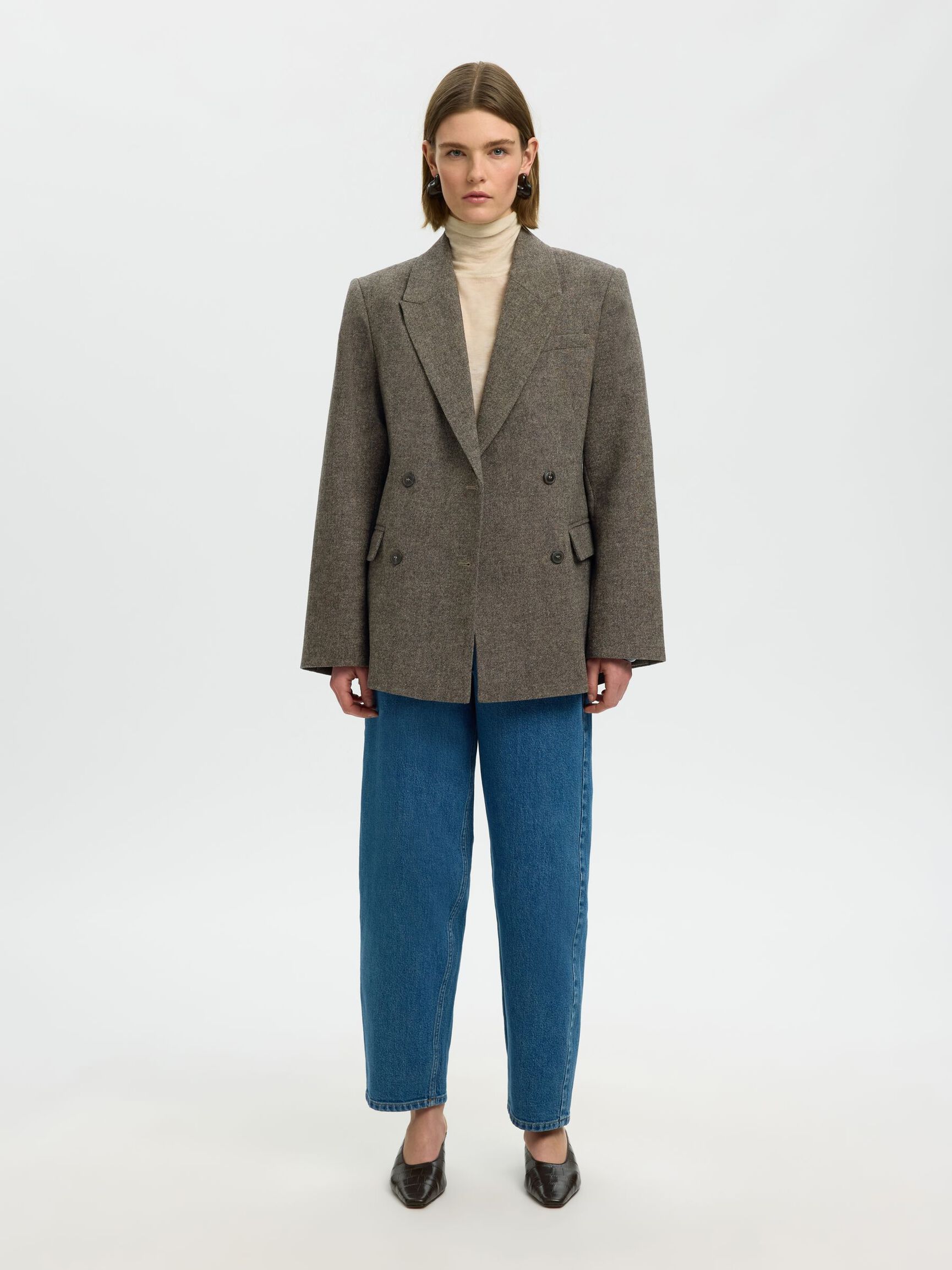 YÜN KARIŞIMLI KRUVAZE BLAZER ÇIFT DÜĞMELI BLAZER, Brownie, highres
