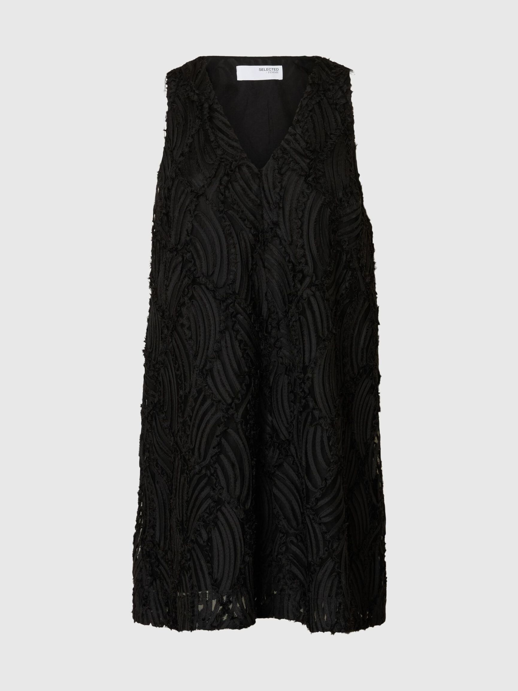 V-NECK MINI DRESS, Black, highres