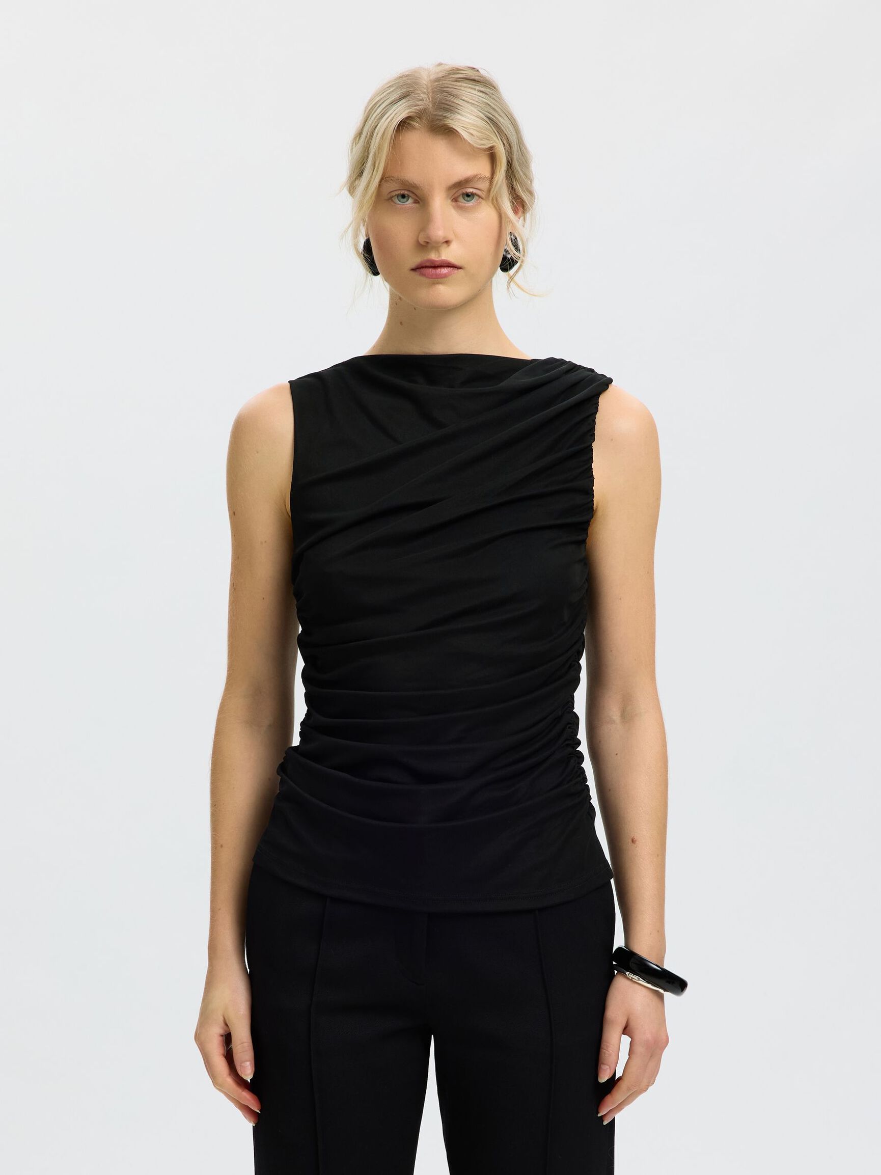 FITTED BLOUSE, Black, highres