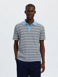 ÇIZGILI KISA KOLLU POLO ÖRGÜ POLO TIŞÖRT, Egret, highres