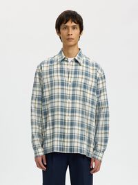 COTTON CHECKED SHIRT, Egret, highres