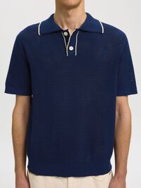 SHORT SLEEVED  KNITTED POLO SHIRT, Ocean Cavern, highres