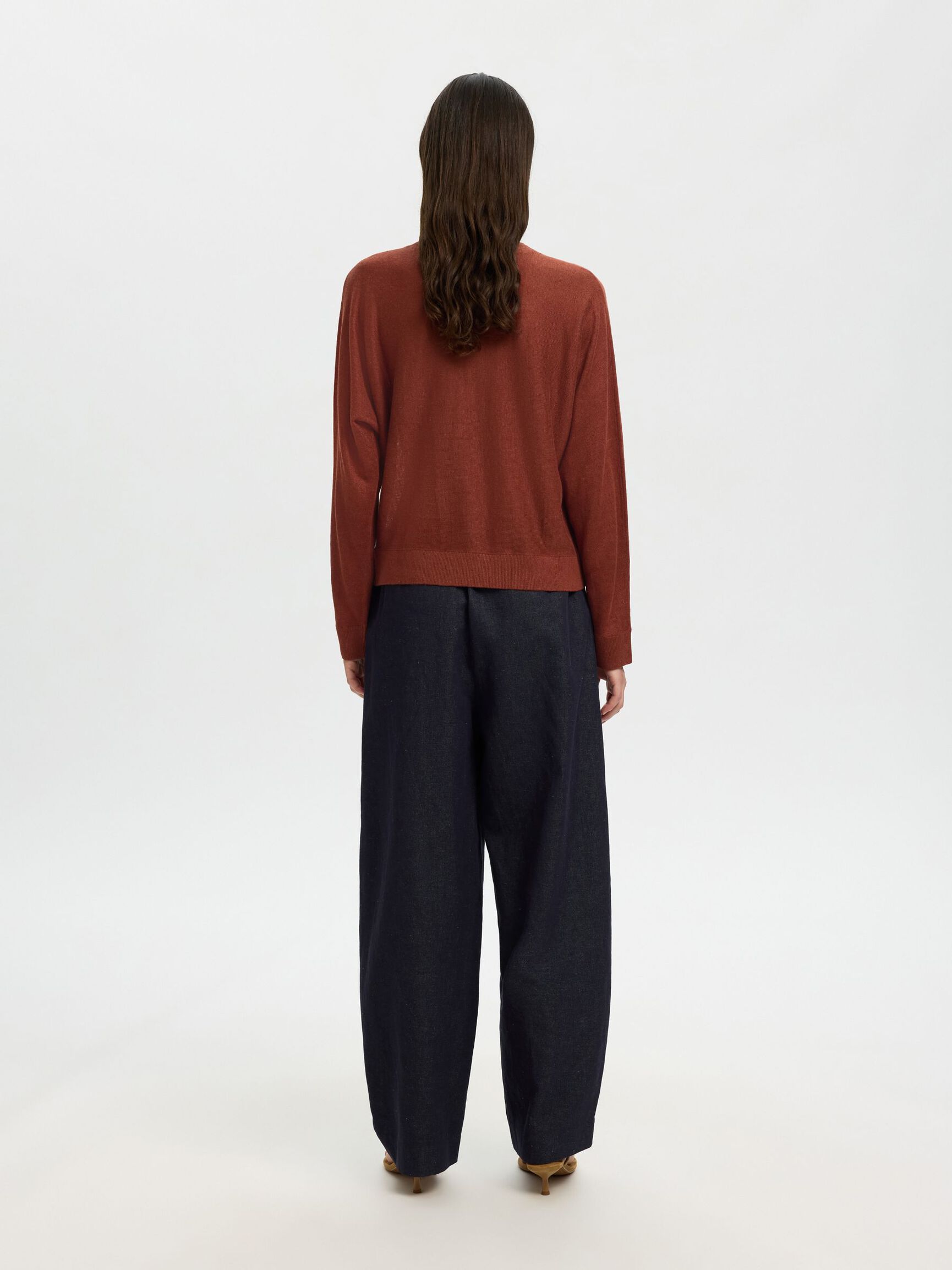100% LINEN KNITTED CARDIGAN, Cherry Mahogany, highres