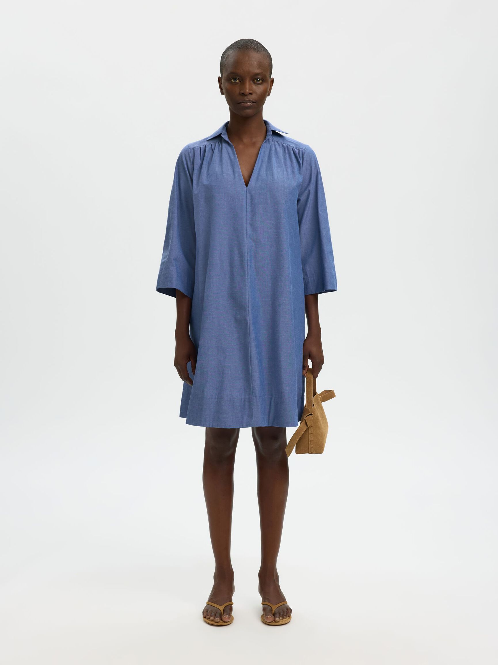COTTON MINI DRESS, Dark Blue, highres
