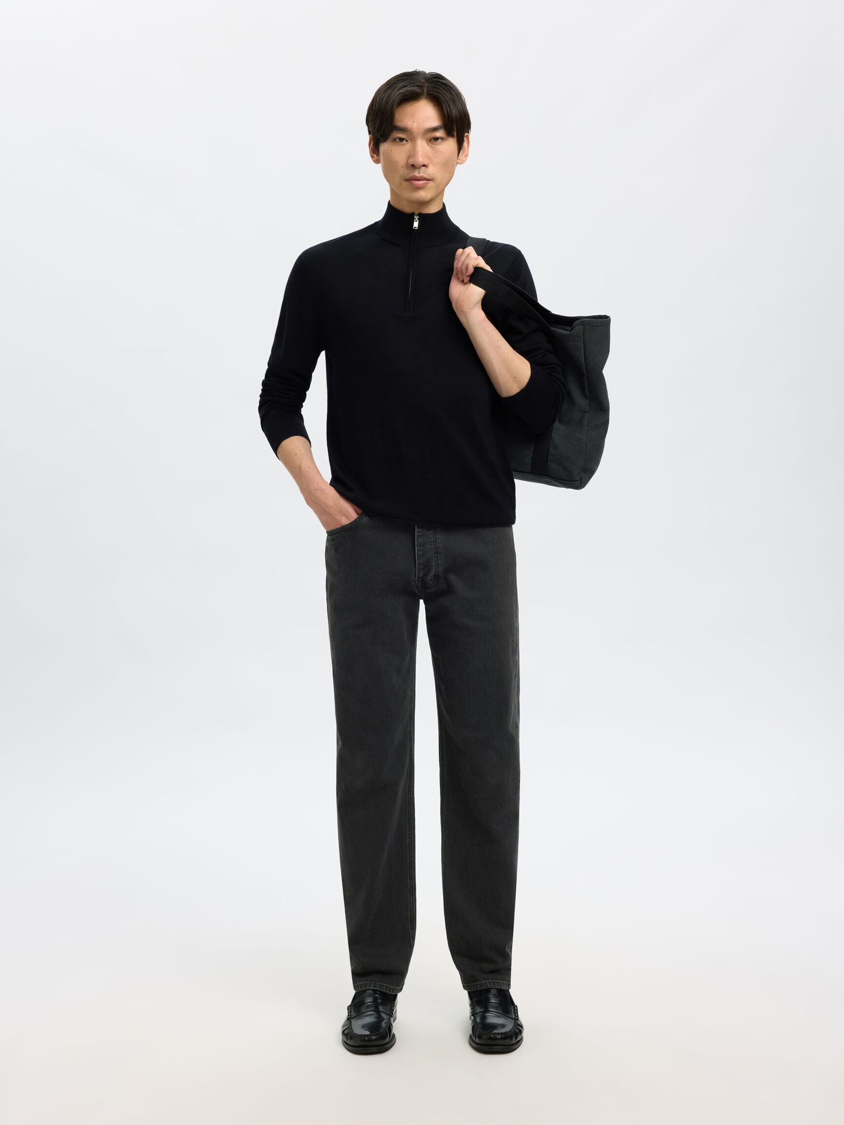 196 STRAIGHT FIT JEANS, Black Denim, highres