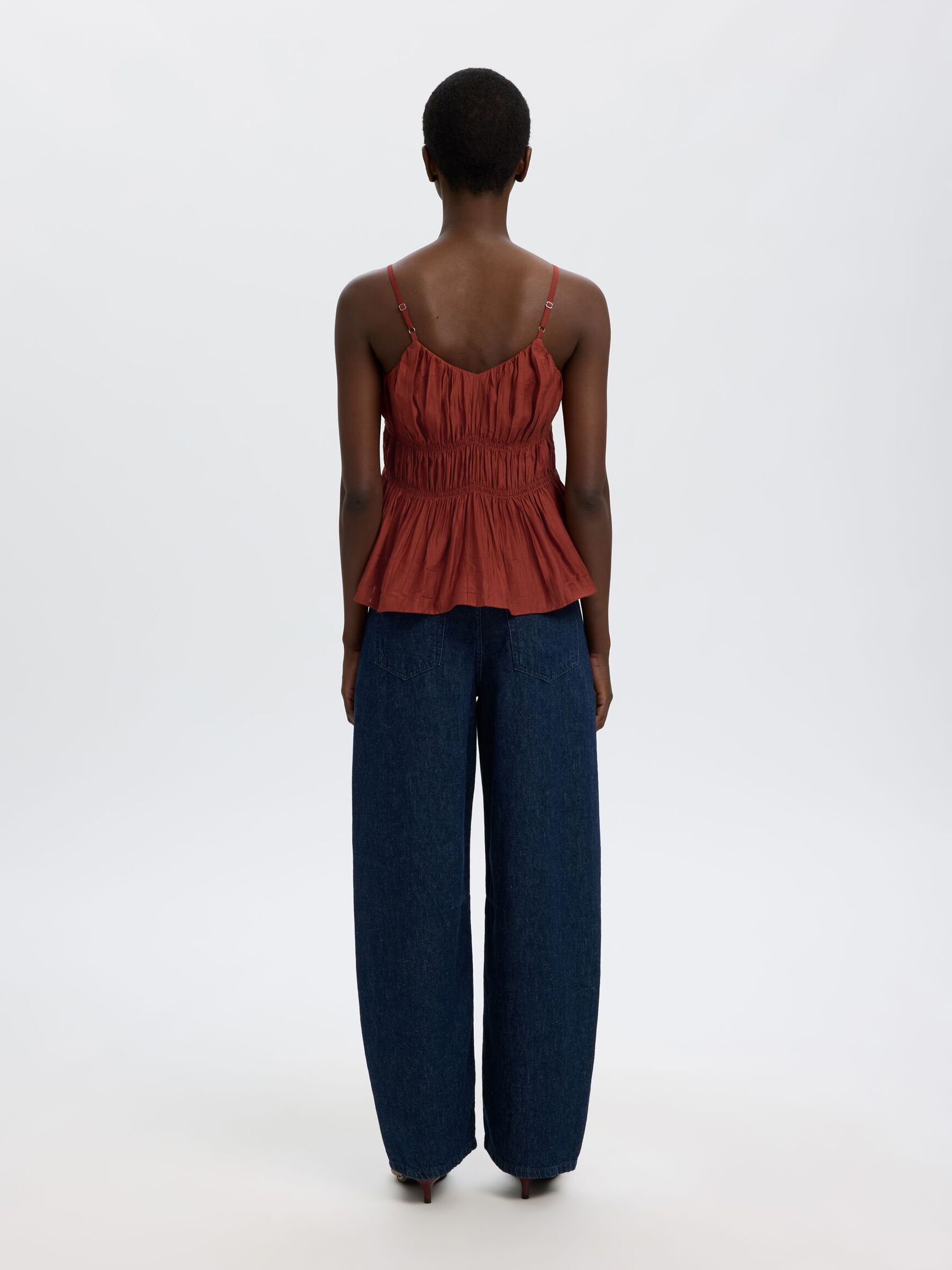 V-NECK SPAGHETTI STRAP TOP, Cherry Mahogany, highres