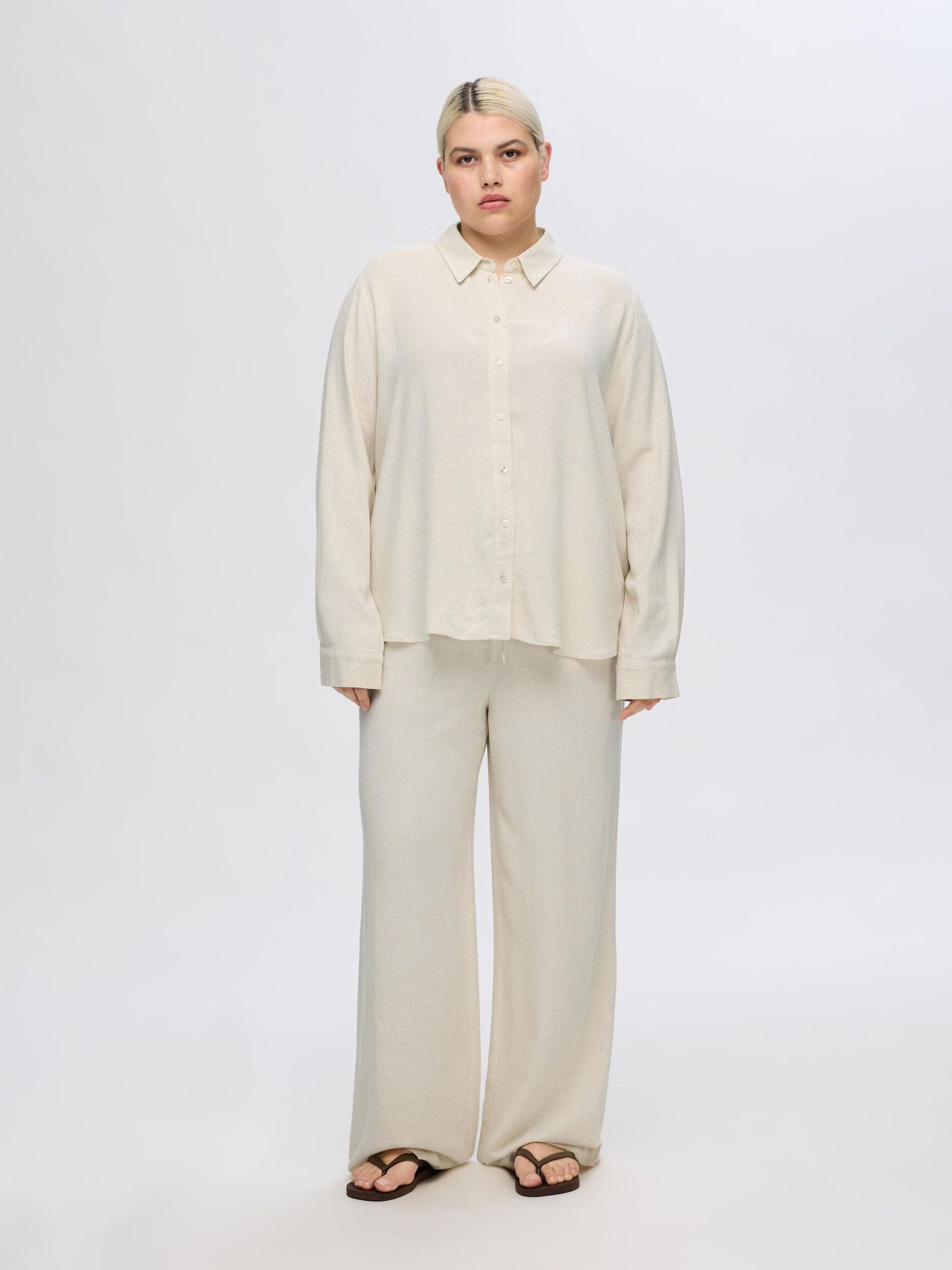 VISCOSE BLEND SHIRT, Sandshell, highres