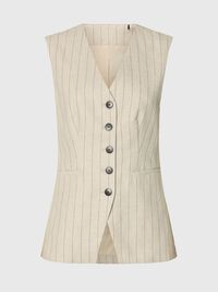 SLIM FIT KETEN KARIŞIMLI YELEK YELEK, White Pepper, highres