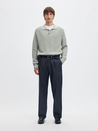 UZUN KOLLU TRIKO POLO ÖRGÜ POLO TIŞÖRT, Light Grey Melange, highres