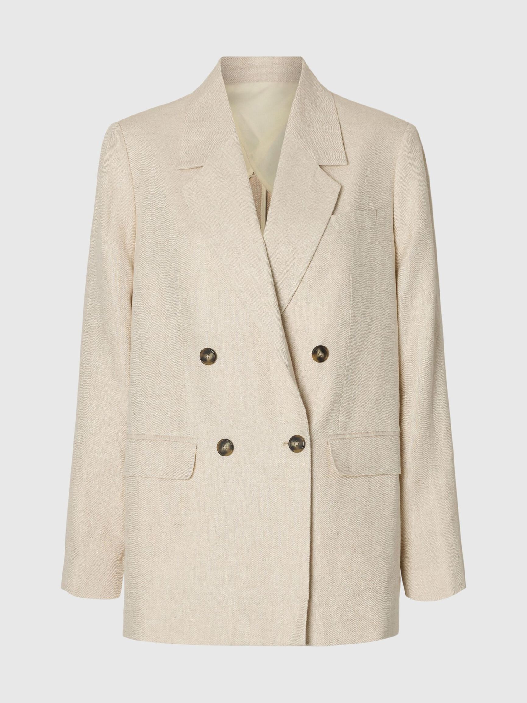 LINEN  DOUBLE-BREASTED BLAZER, Egret, highres
