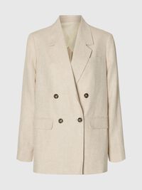 LINEN  DOUBLE-BREASTED BLAZER, Egret, highres