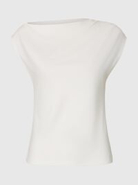 ASYMETRIC SHORT SLEEVED TOP, Bright White, highres