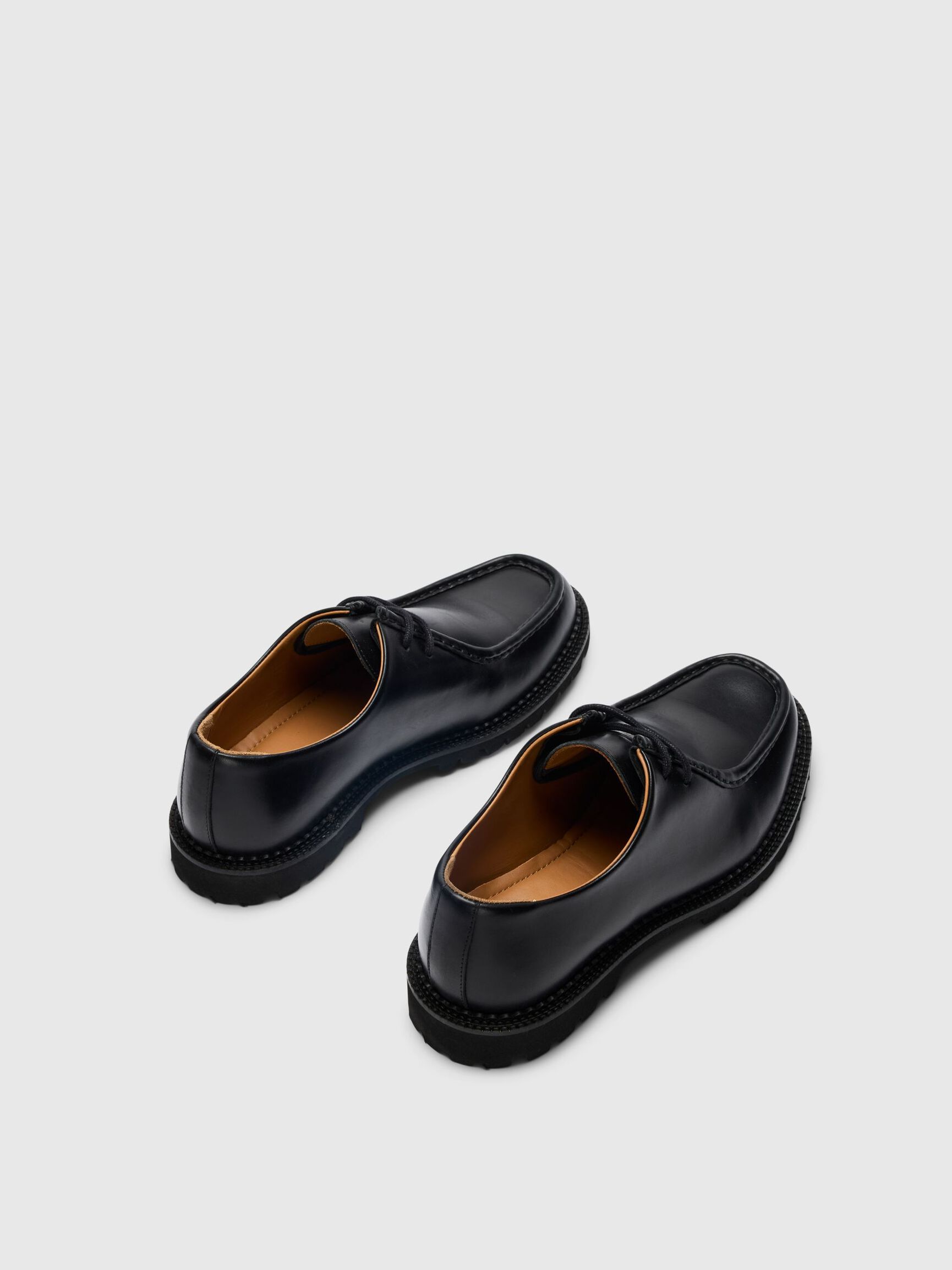 LEATHER MOC-TOE SHOES, Black, highres