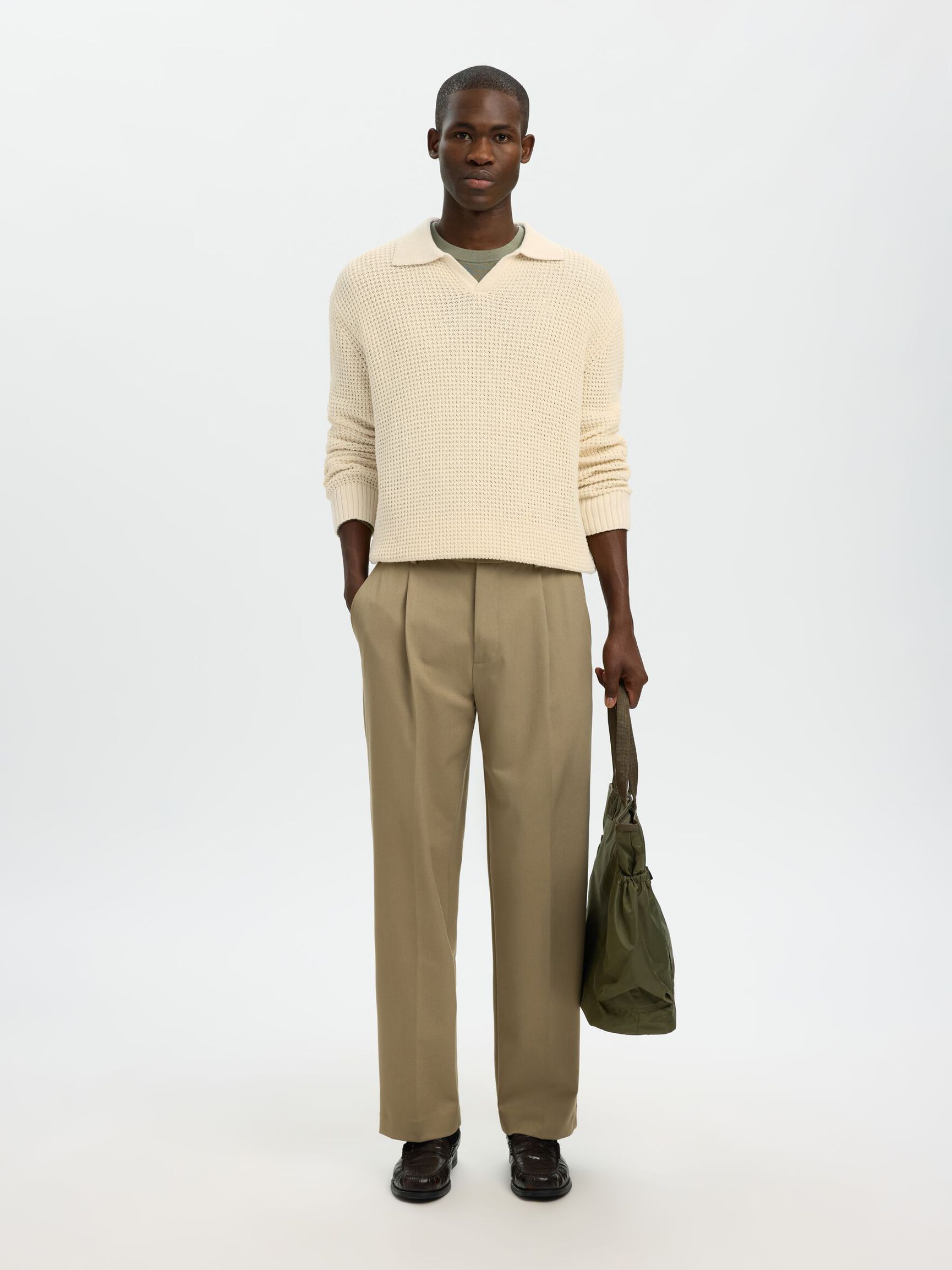 KNITTED POLO SHIRT, Angora, highres