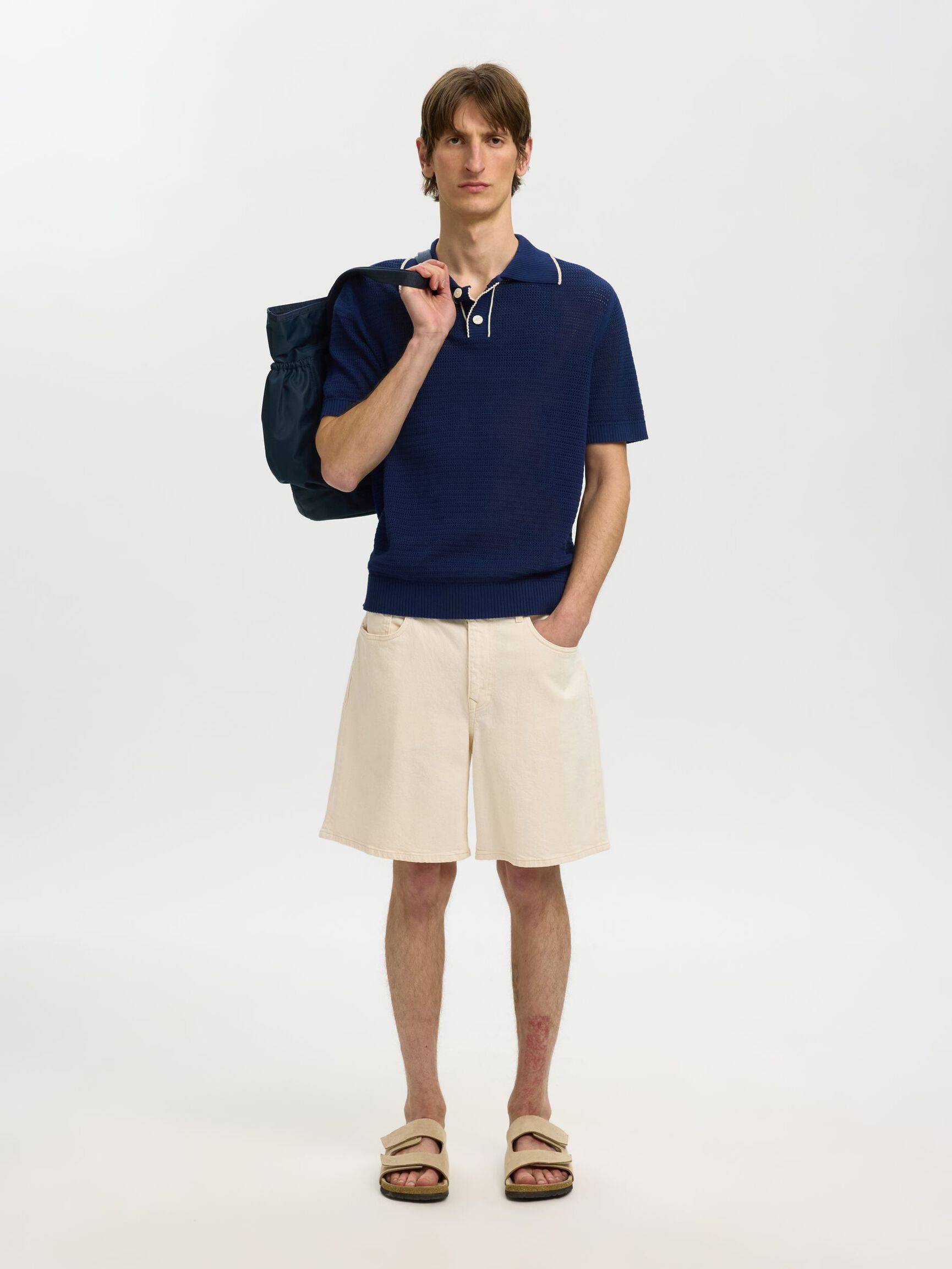 SHORT SLEEVED  KNITTED POLO SHIRT, Ocean Cavern, highres