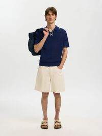 SHORT SLEEVED  KNITTED POLO SHIRT, Ocean Cavern, highres