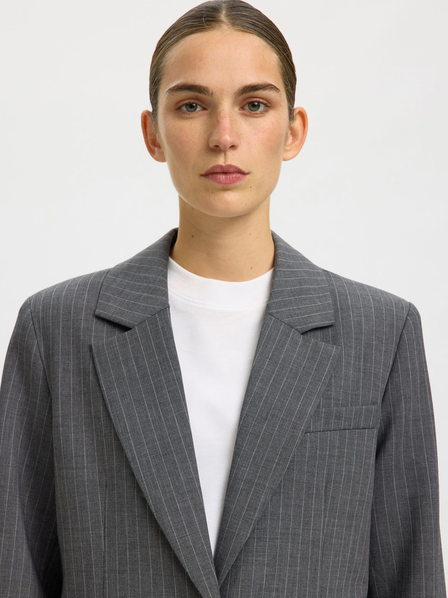 OVERSIZED PINSTRIPED BLAZER, Cool Grey, highres