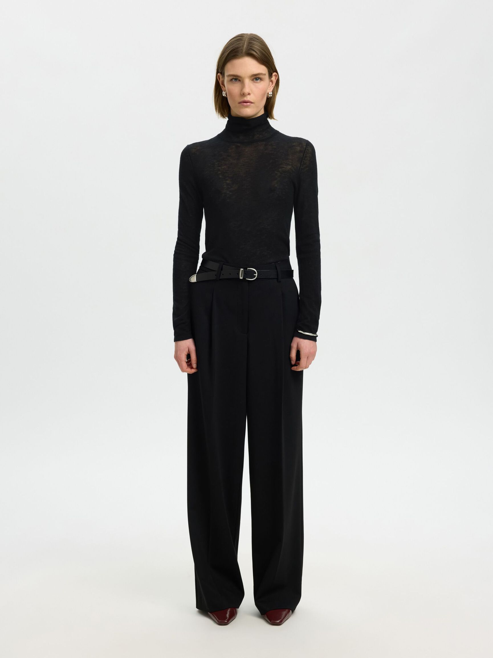 MERINO YÜN BALIKÇI YAKA, Black, highres