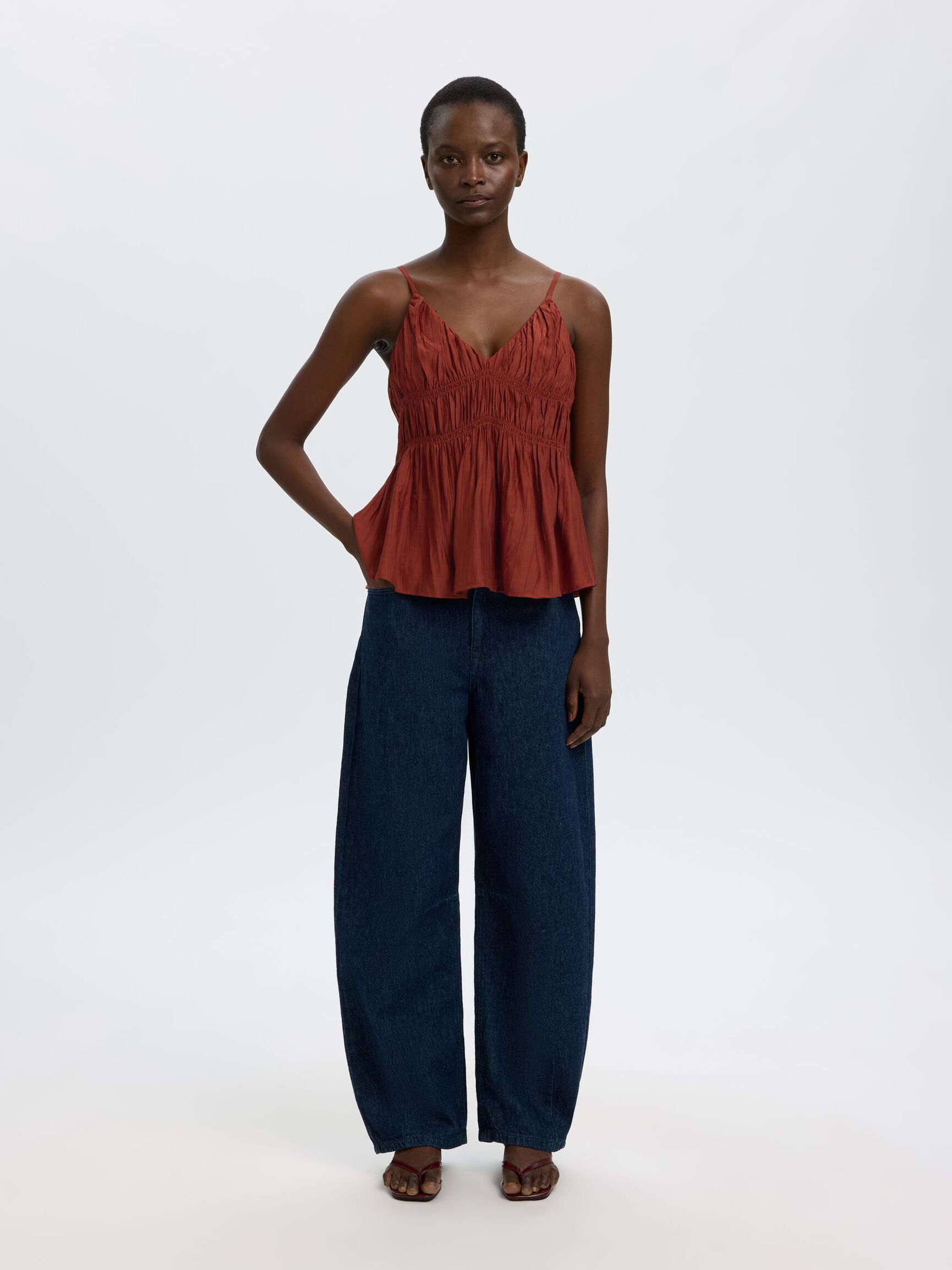 V-NECK SPAGHETTI STRAP TOP, Cherry Mahogany, highres