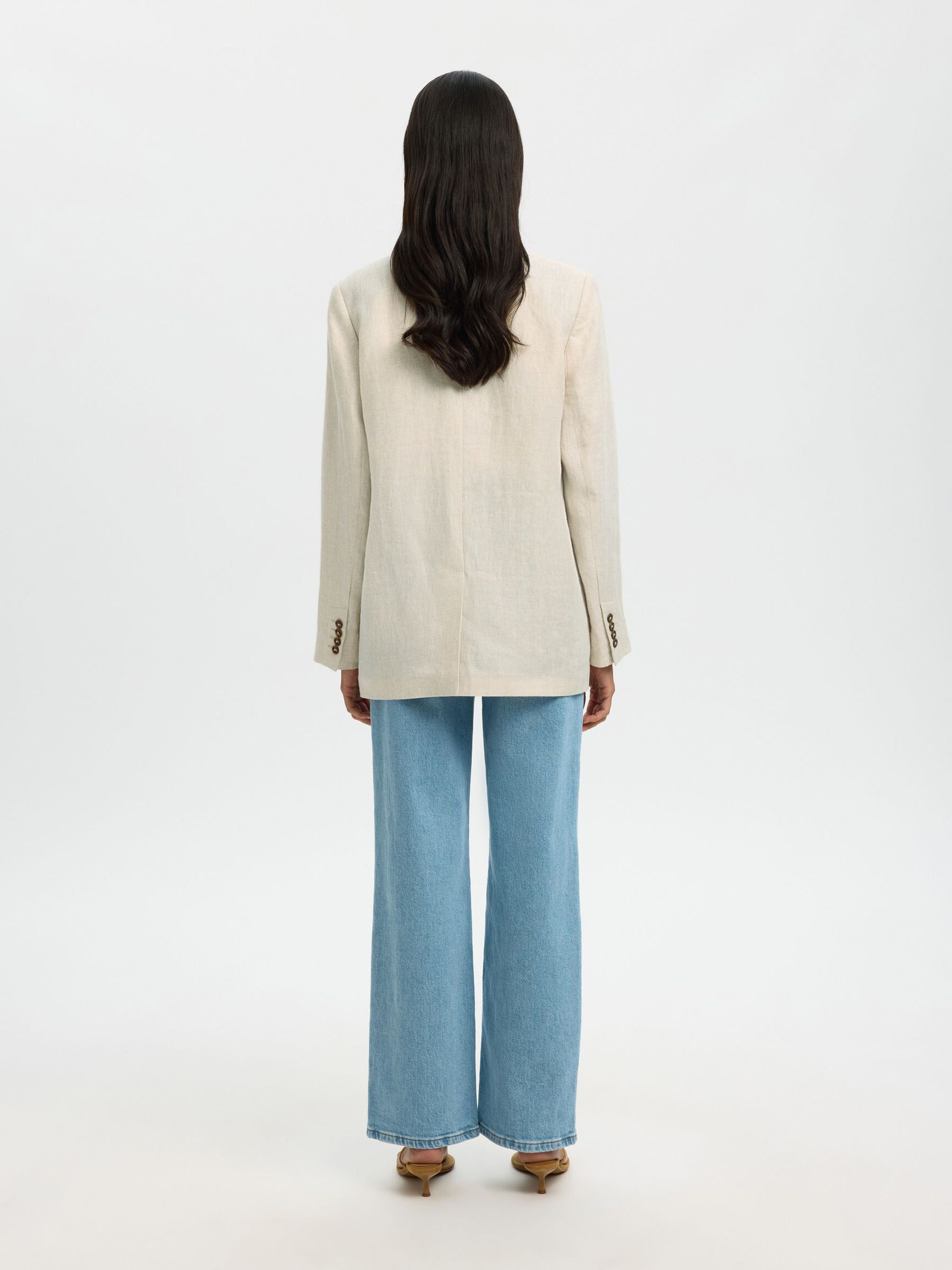 LINEN  DOUBLE-BREASTED BLAZER, Egret, highres