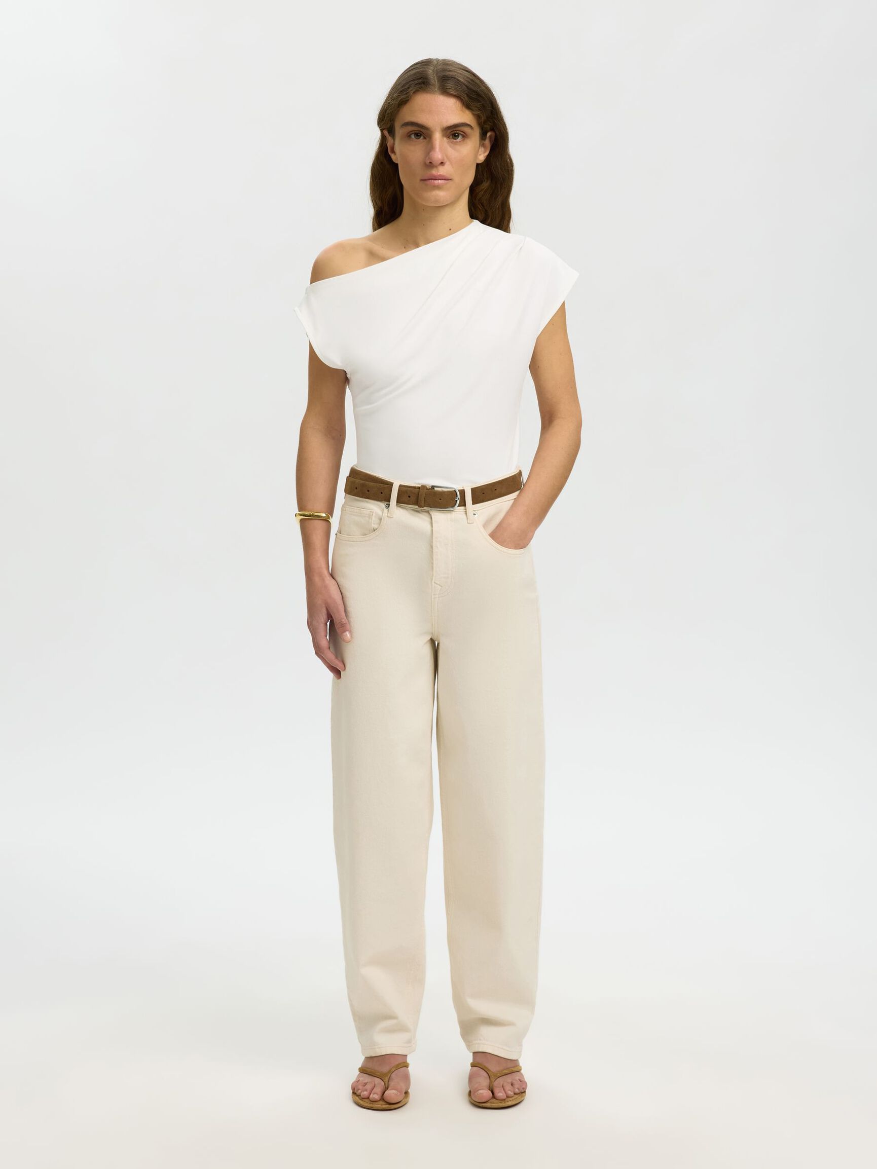 ASYMETRIC SHORT SLEEVED TOP, Bright White, highres