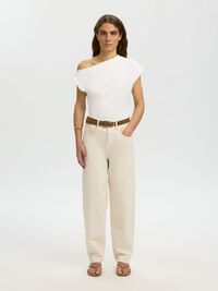 ASYMETRIC SHORT SLEEVED TOP, Bright White, highres