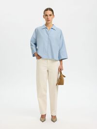 OVERSIZED 3/4 SLEEVED SHIRT, Cashmere Blue, highres