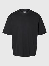 LOOSE FIT BISIKLET YAKA TIŞÖRT TIŞÖRT, Black, highres