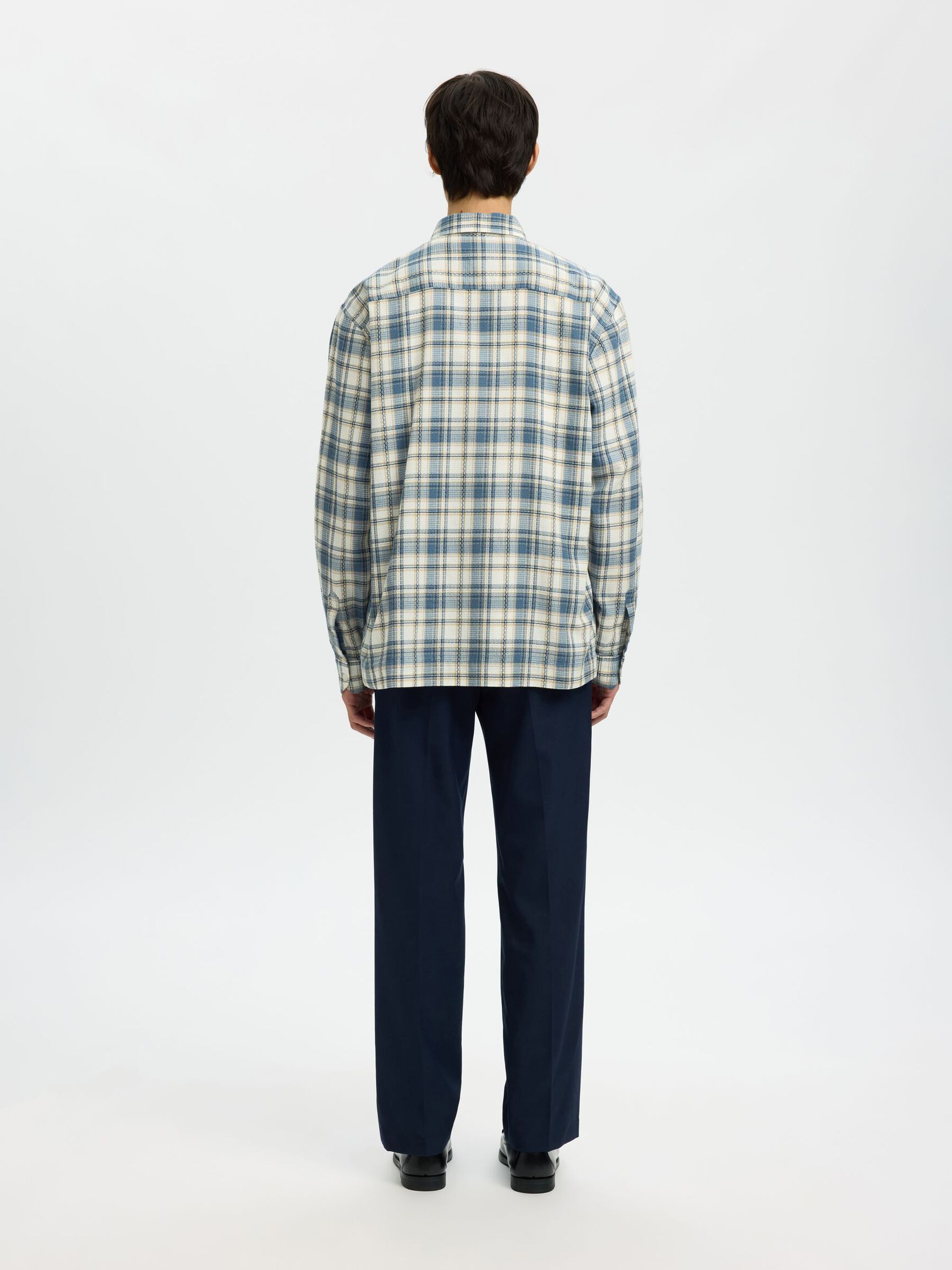 COTTON CHECKED SHIRT, Egret, highres