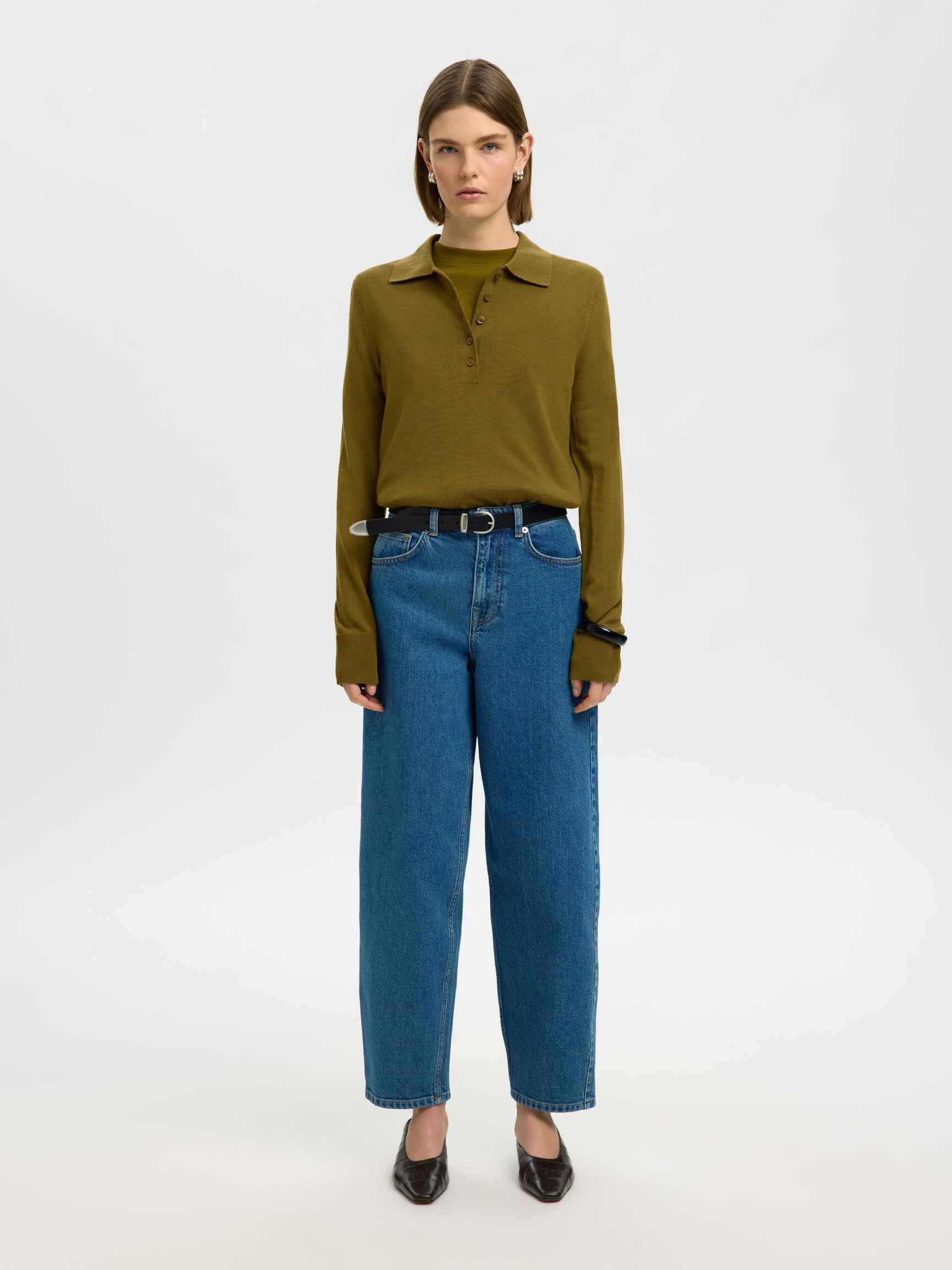 MERINO YÜN YAKALI KAZAK, Fir Green, highres