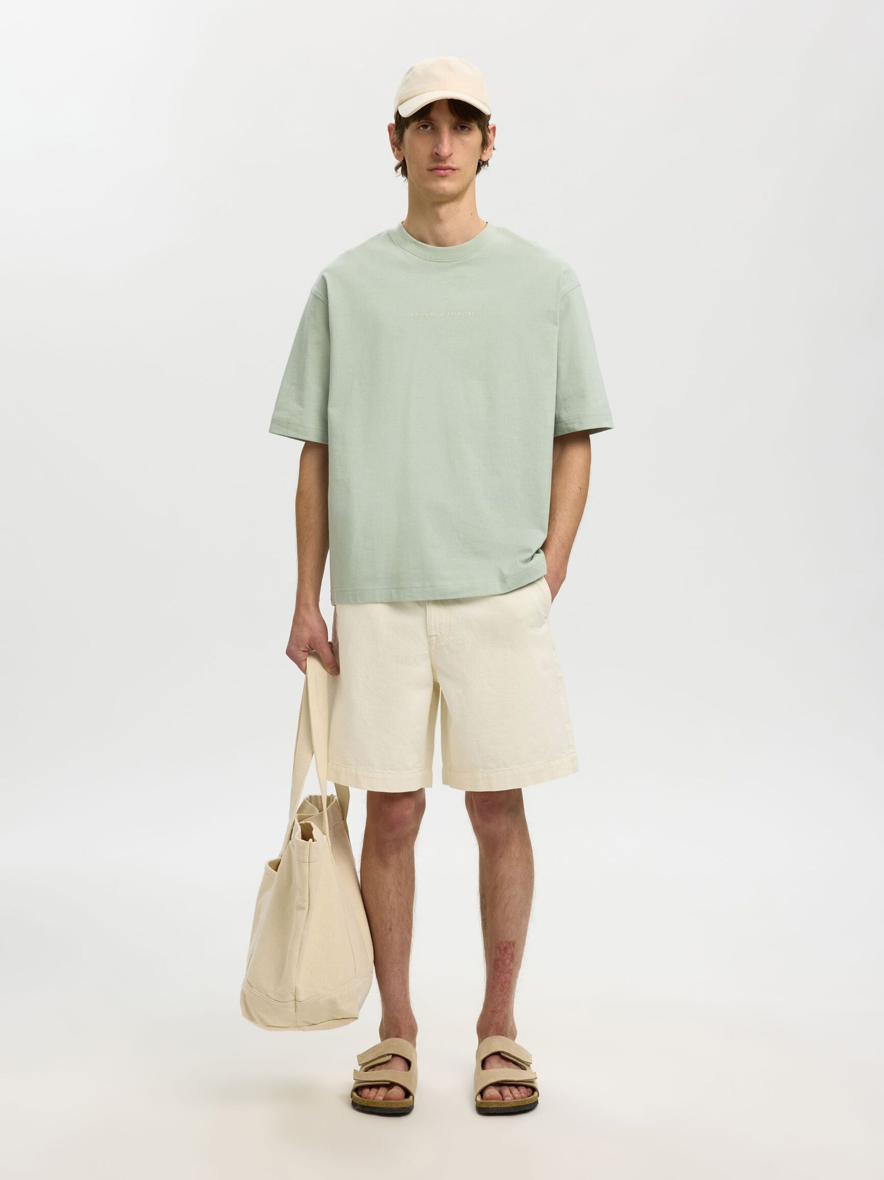 RELAXED FIT BASKILI TIŞÖRT TIŞÖRT, Aqua Gray, highres