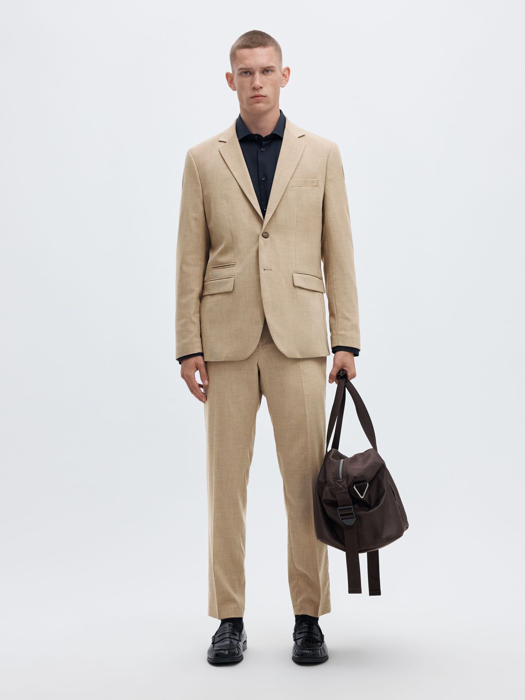 WOVEN WOOL BLEND BLAZER, Sand, highres