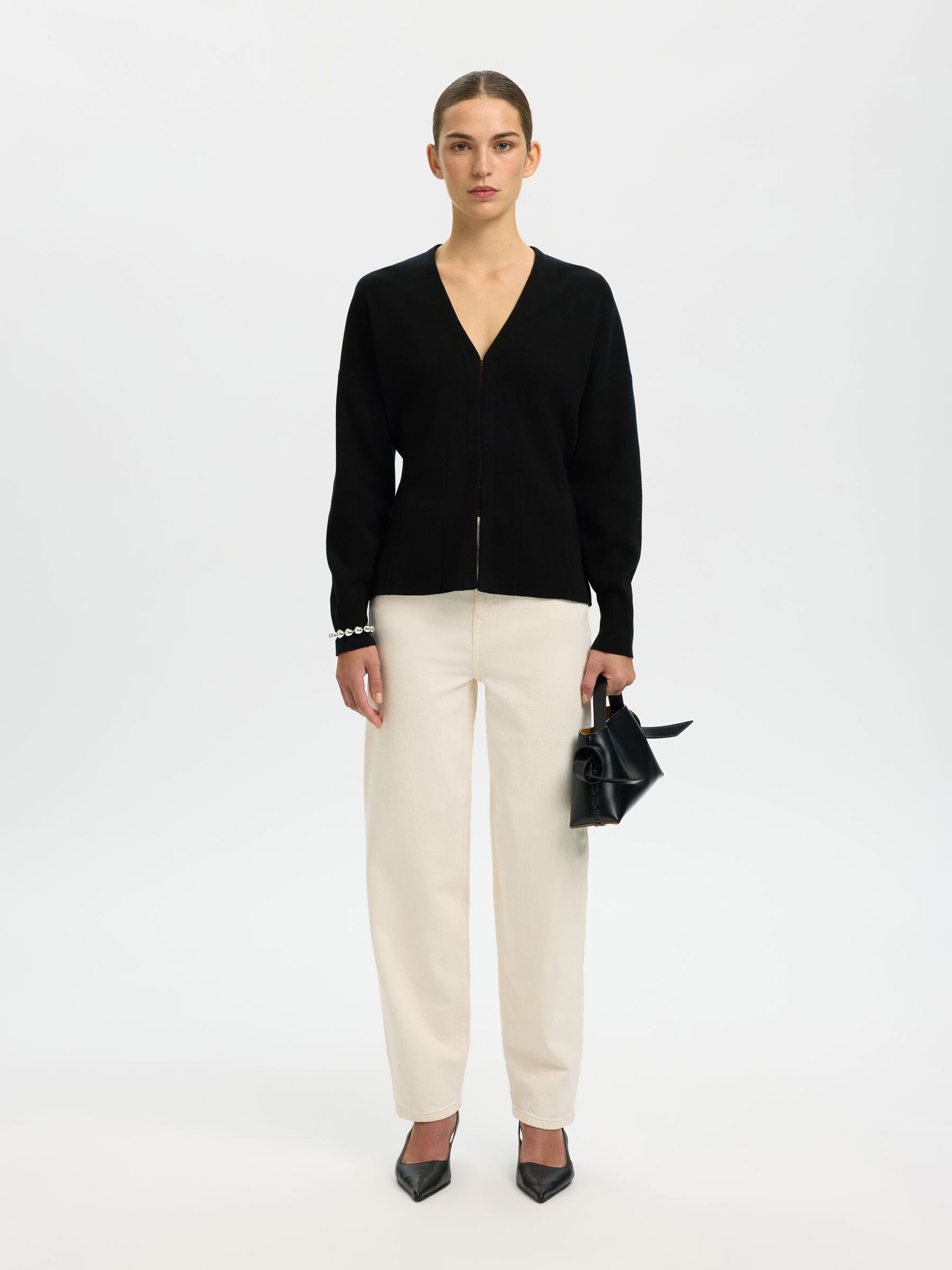 COTTON CARDIGAN, Black, highres