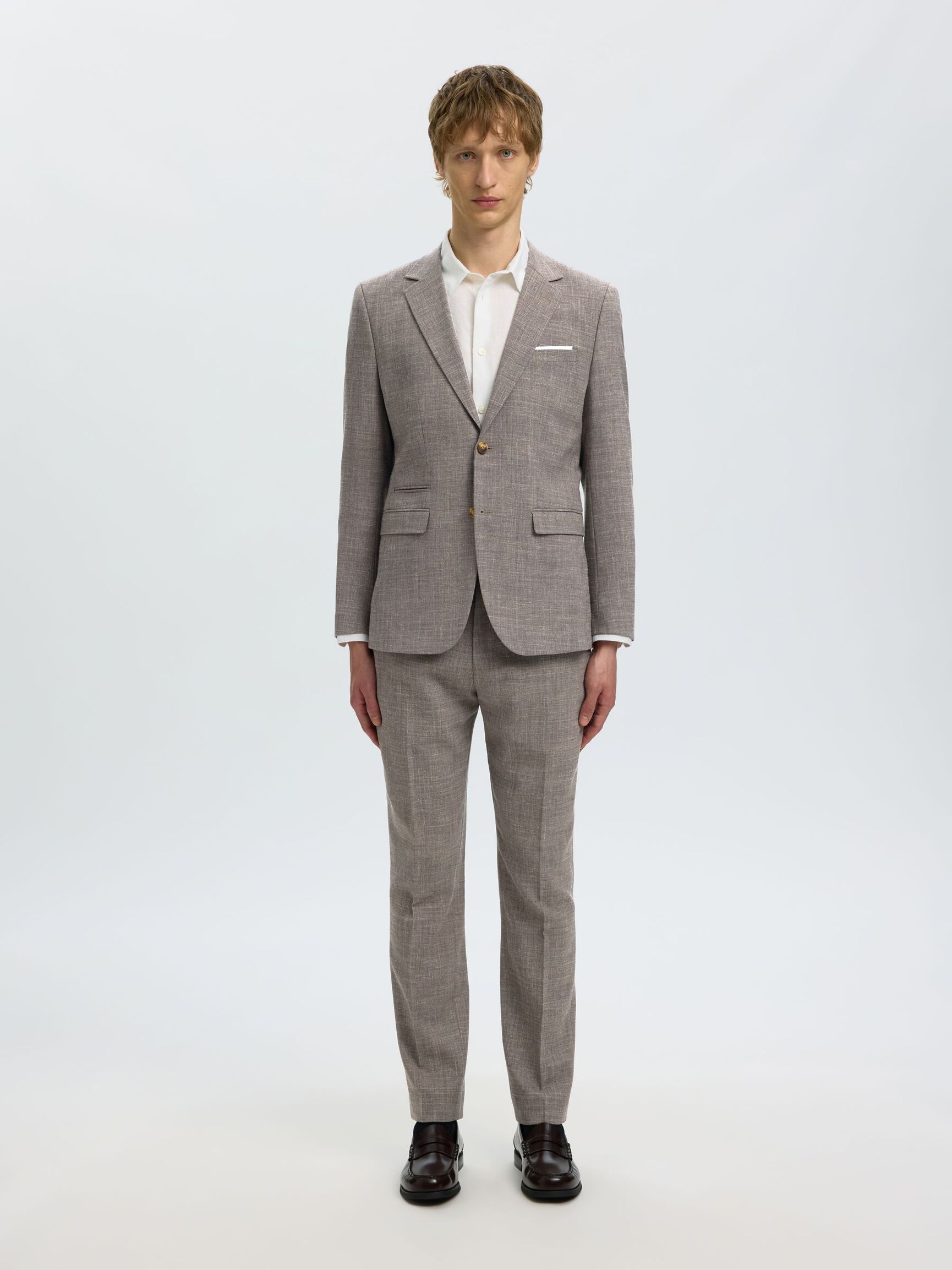 SLIM FIT SINGLE-BREASTED BLAZER, Dark Sand Melange, highres