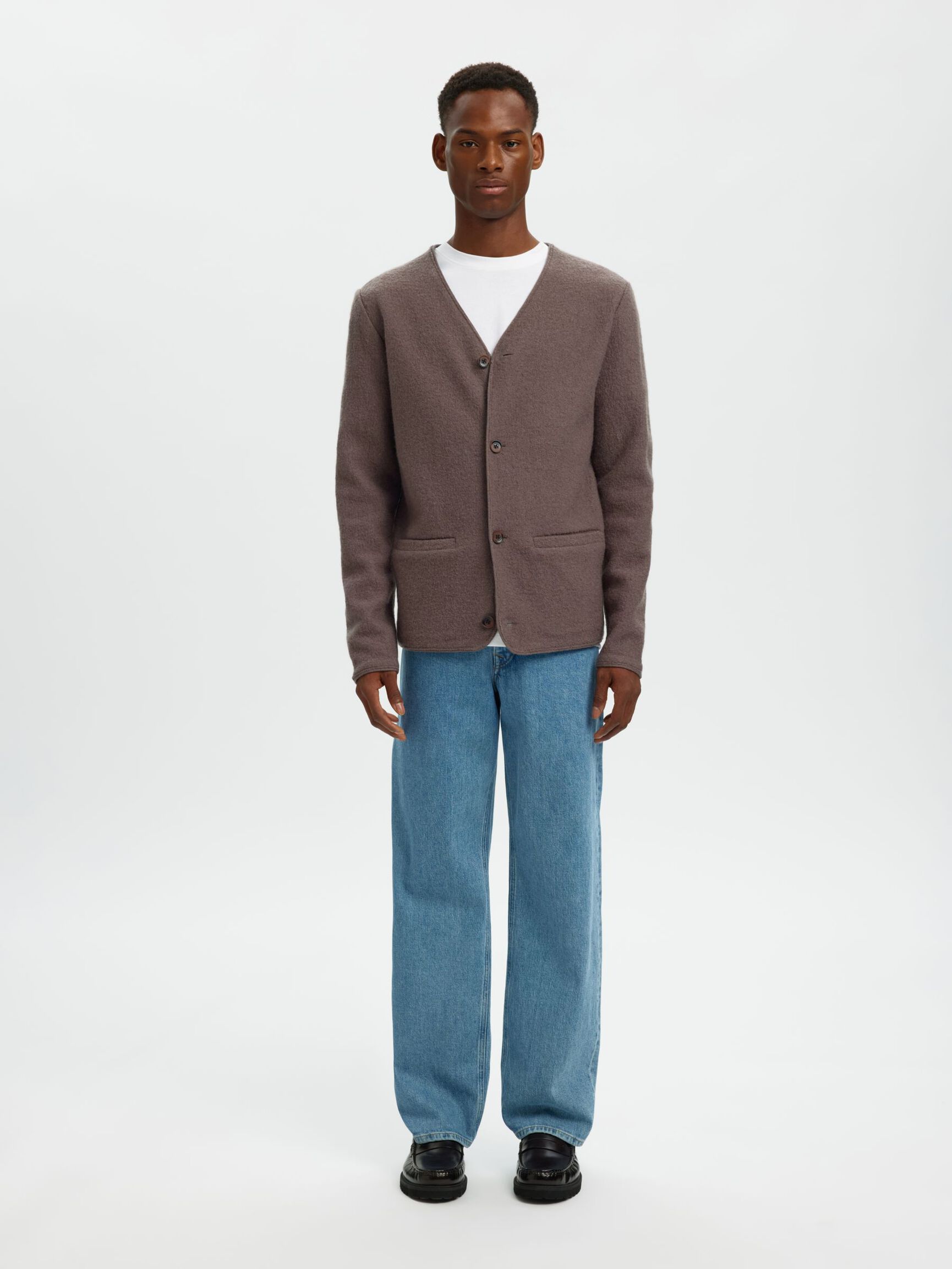 WOOL CARDIGAN, Morel, highres