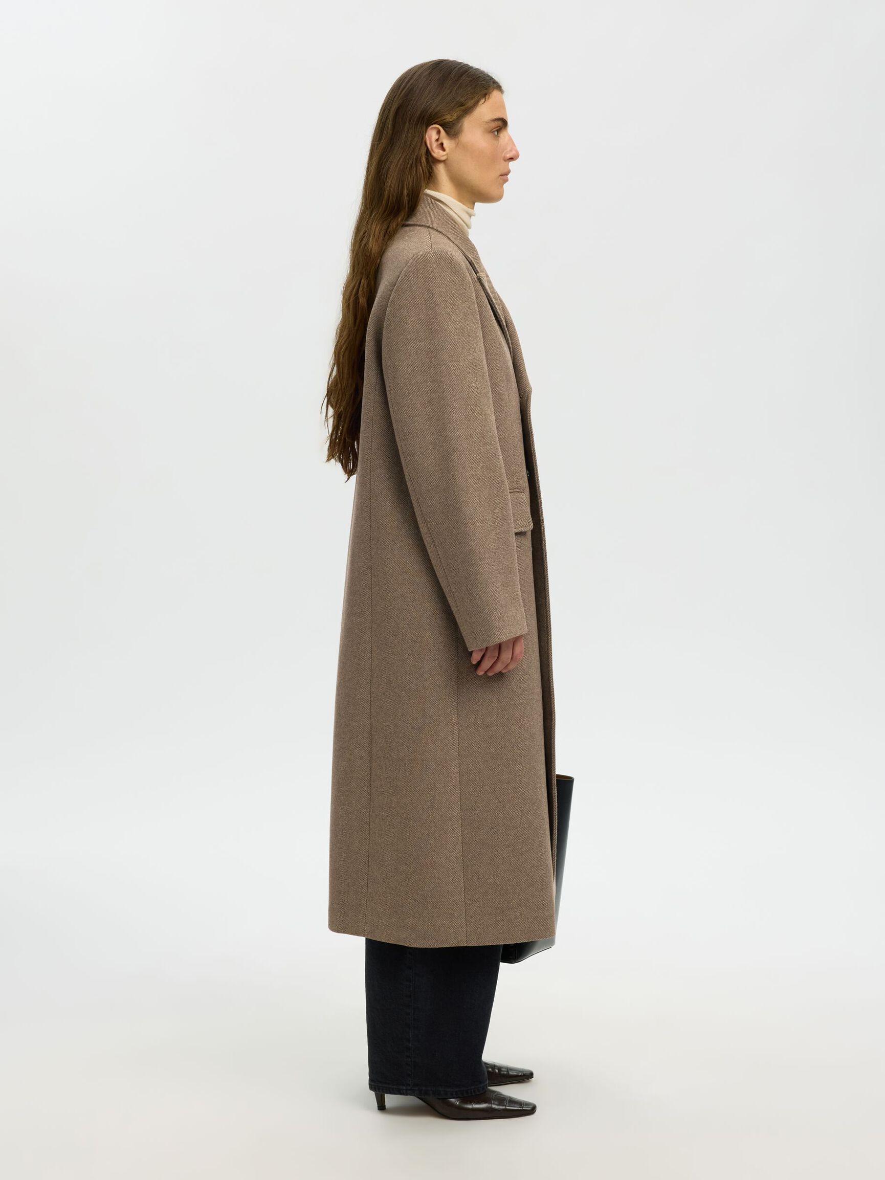 WOOL BLEND COAT, Chocolate Chip, highres