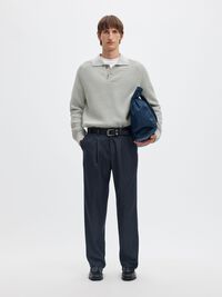 UZUN KOLLU TRIKO POLO ÖRGÜ POLO TIŞÖRT, Light Grey Melange, highres