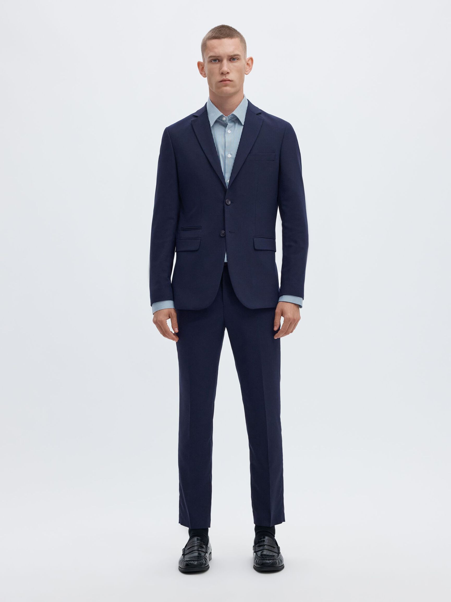 WOVEN WOOL BLEND BLAZER, Navy Blazer, highres