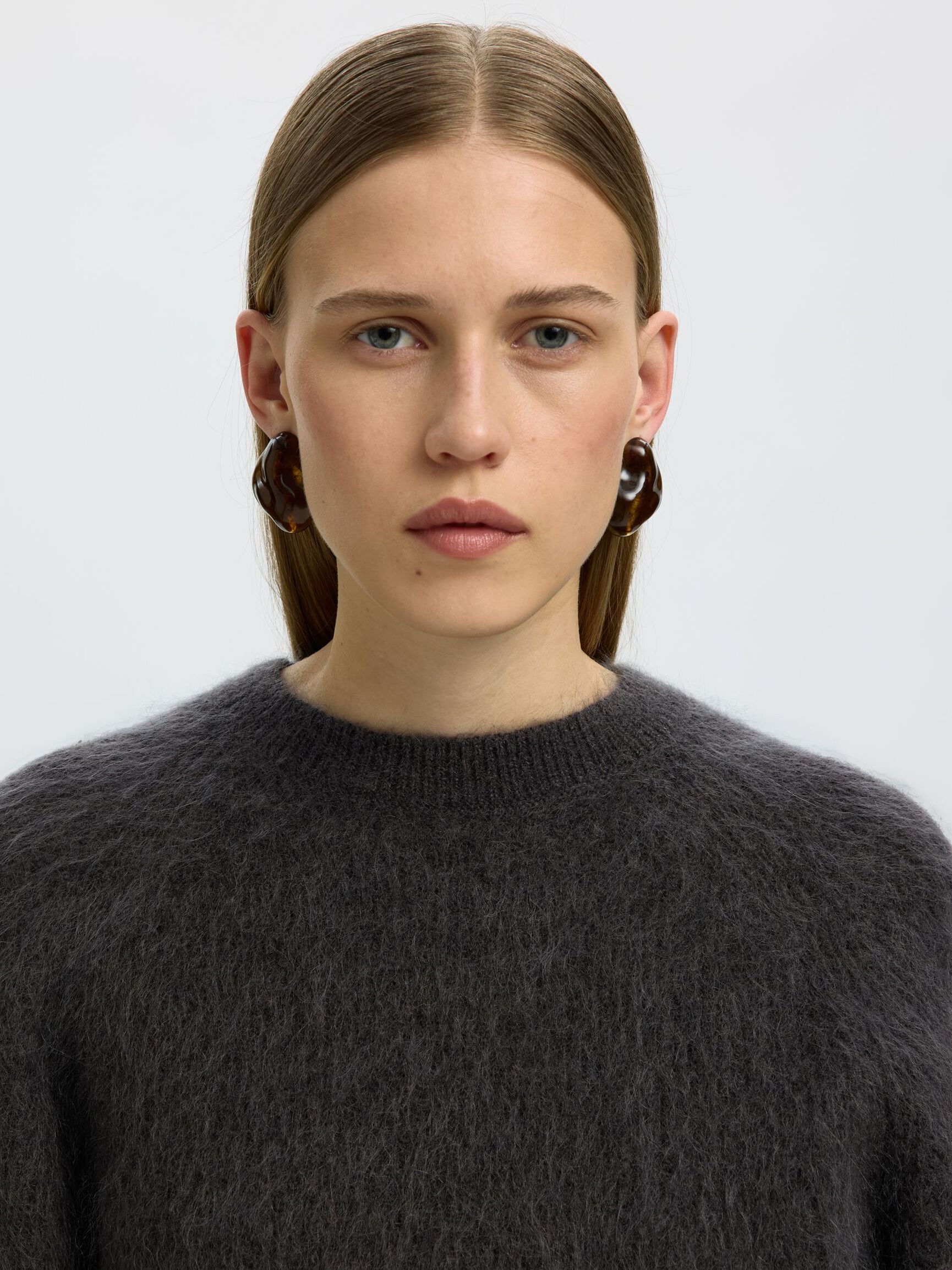 MOHAIR BLEND PULLOVER, Asphalt, highres